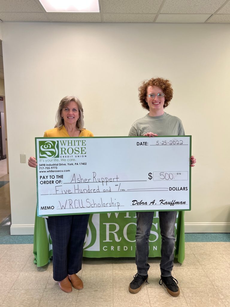 Pictured is Deb Kauffman, President and CEO of White Rose Credit Union, and Asher Ruppert, a 2022 White Rose Credit Union Scholarship Recipient. 